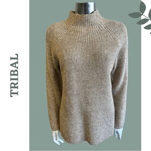 Tribal Mock Neck Shaker Knit Pullover Sweater Color Nutshell Size Small